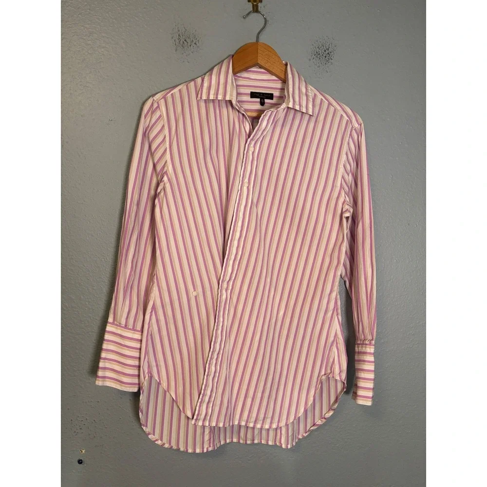 Rag & Bone Women's Indiana Striped Twisted Shirt Pink White Size XS - Picture 3 of 12